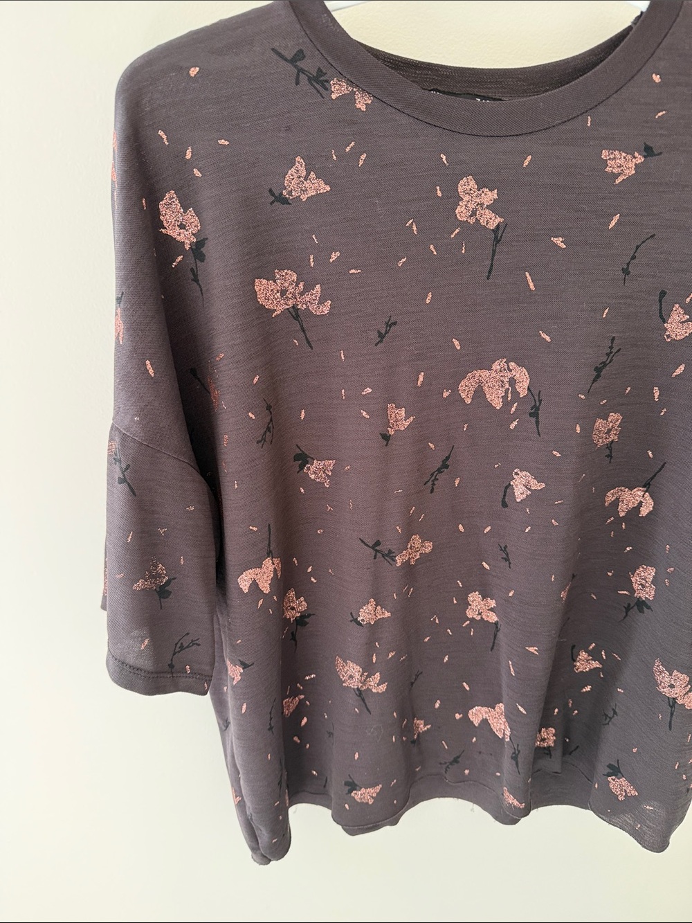 Zara Charcoal Crewneck Sweatshirt with Pink Floral Print - Picture 3 of 5